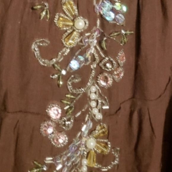 TWENTY ONE unique hippie style long skirt,  intricate beading detail, brown siz… - Picture 2 of 7
